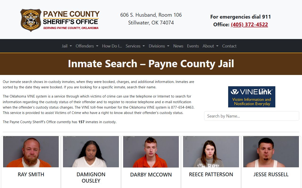 Payne County Sheriff inmate search for Stillwater booking releases