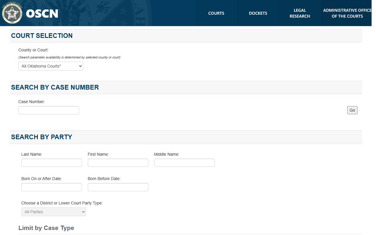 Coal County booking releases on Oklahoma State Courts Network