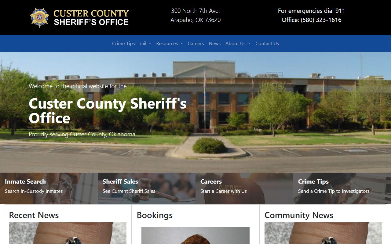Custer County Sheriff's Office website for booking releases