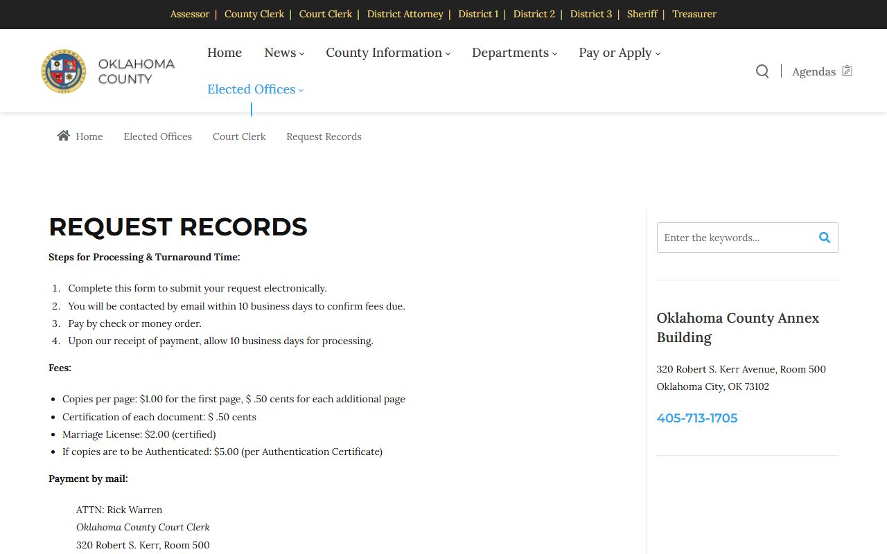 Oklahoma County Court Clerk records request page