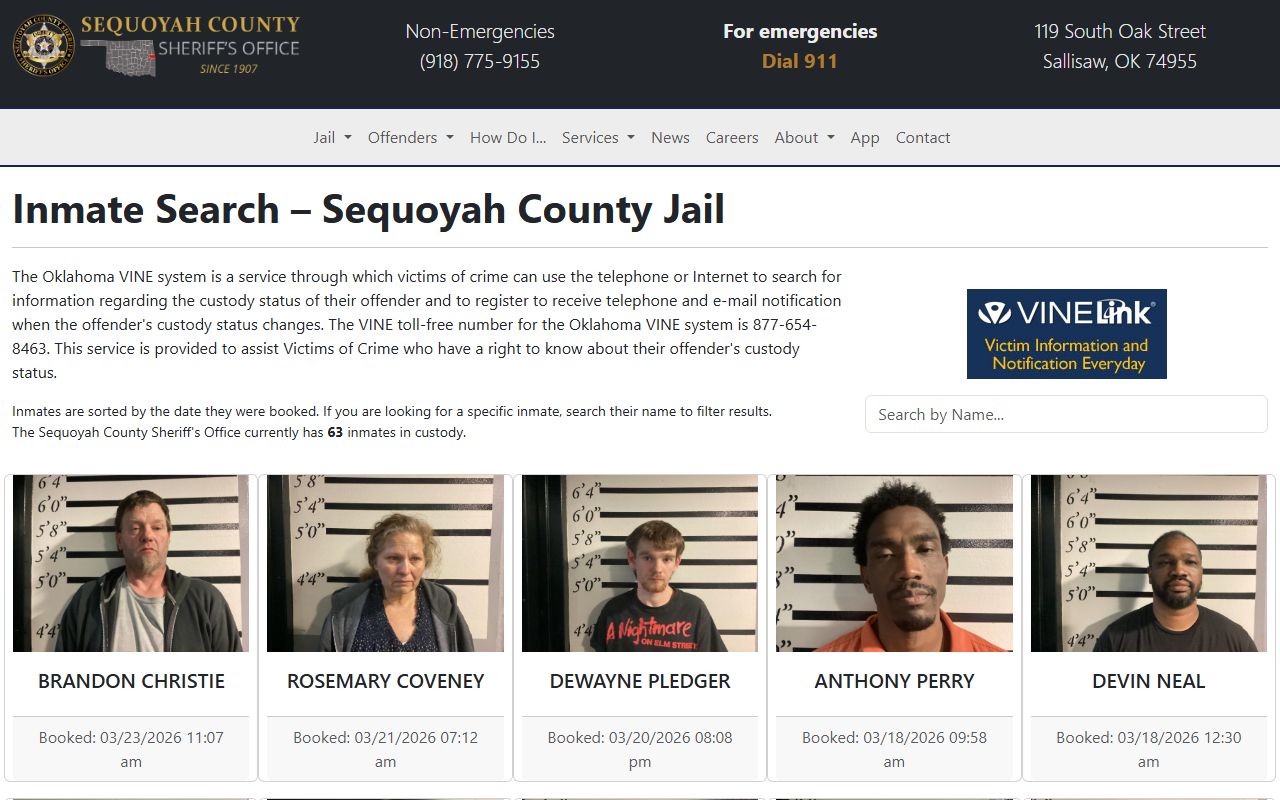 Sequoyah County inmate search for booking releases