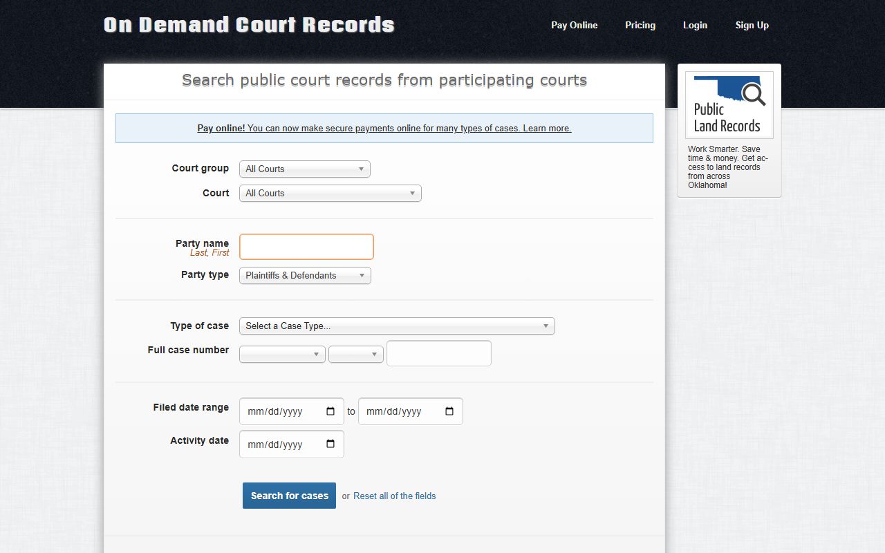 On Demand Court Records Oklahoma booking releases search